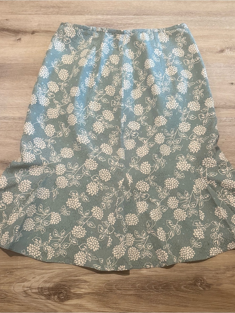 David Warren New York Blue/White Floral Silk/Wool A-Line Midi Lined Skirt 16